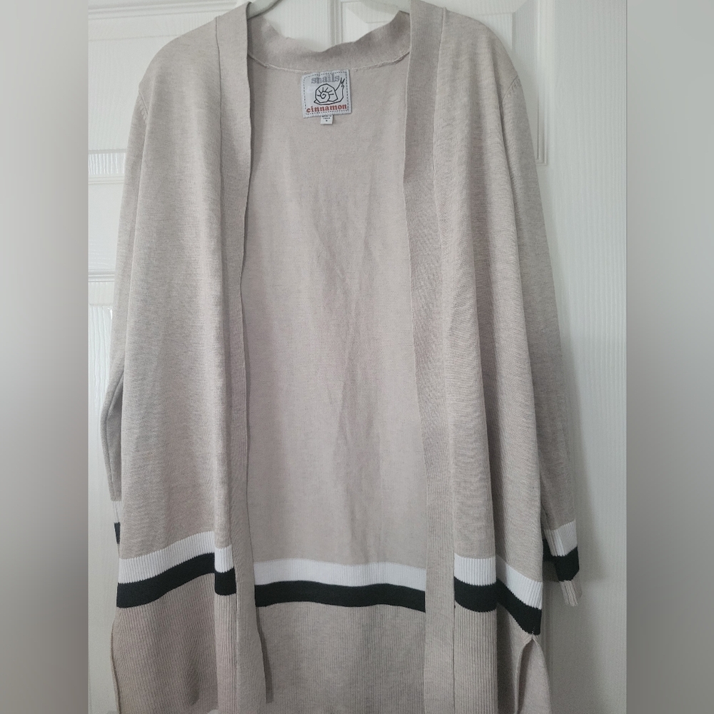 SNAILS CINNAMON WOMEN'S TAN LONG SLEEVE OPEN Front Cardigan Black Stripe S